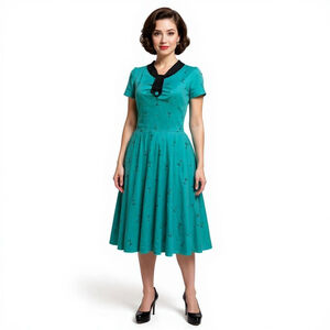 Voodoo Vixen Martina Martini Teal Cocktail Print Dress - Small